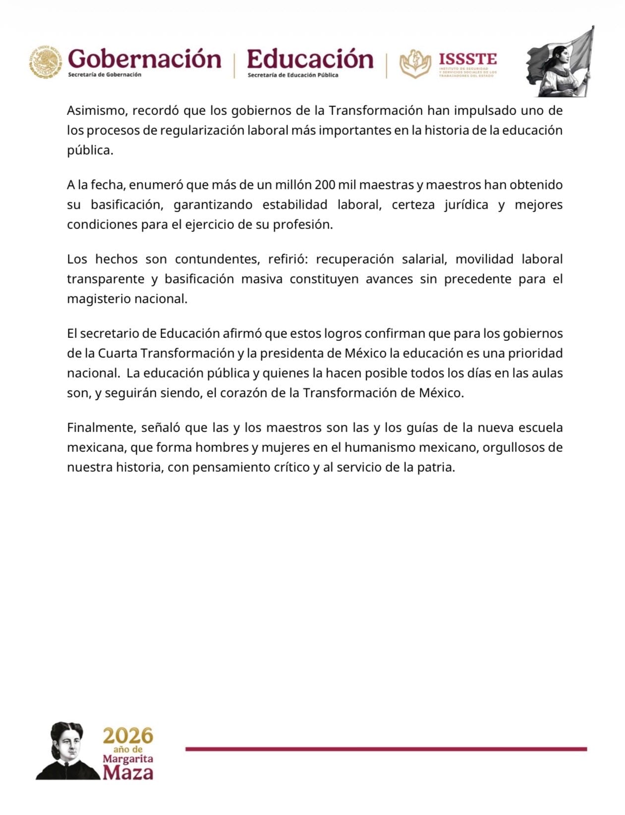 Comunicado de Segob y SEP sobre actividades en pro de la CNTE.