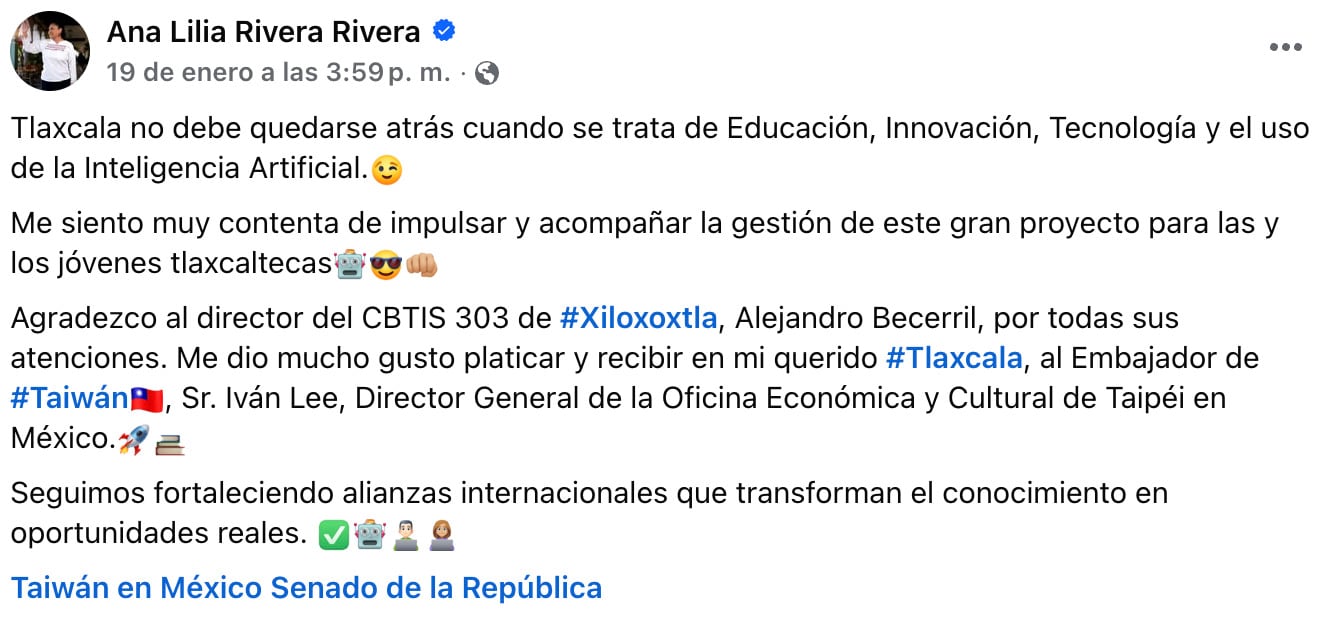 Senadora de Morena desata polémica tras afirmar que Taiwán pertenece a México