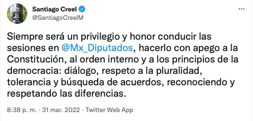 Reacción de Santiago Creel luego de ser agredido en la cámara de diputados/@SantiagoCreelM