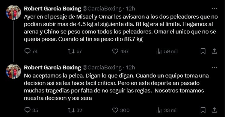 Robert García revela porqué Misael no se subió al ring.