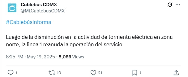 Servicio en Línea 1 del Cablebús CDMX