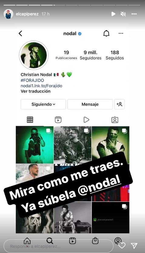 Capi Pérez sobre tiradera de Christian Nodal.