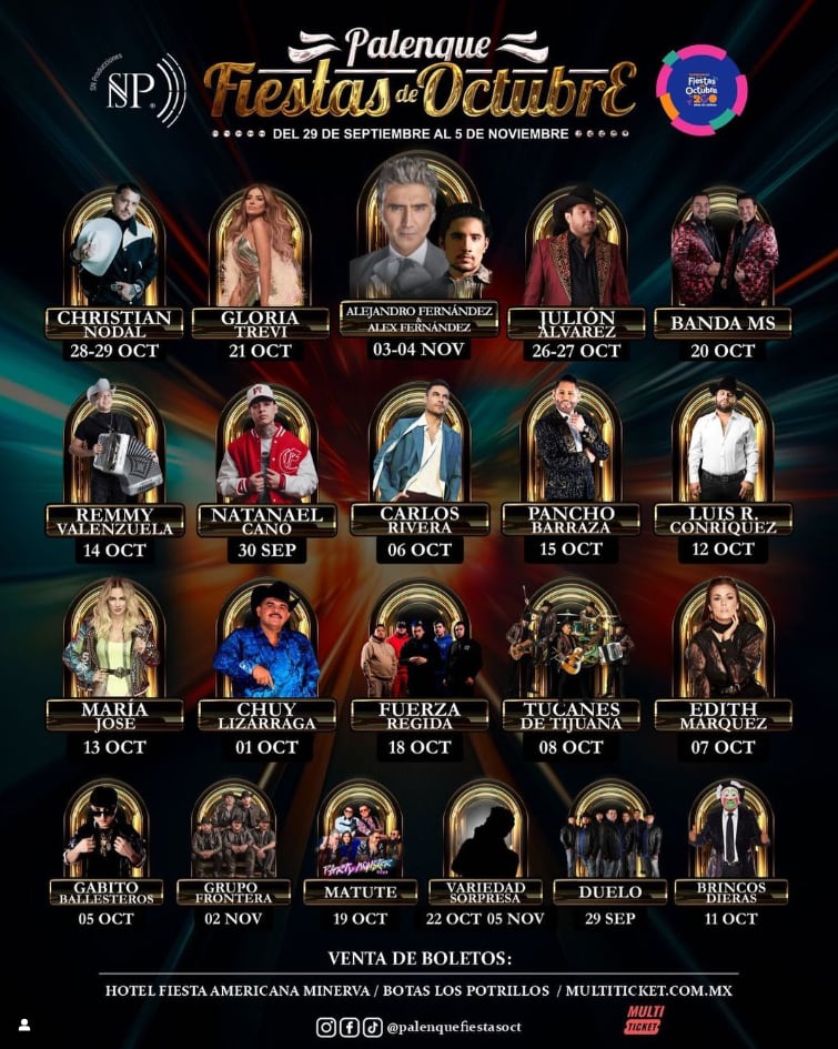 Palenque Fiestas de Octubre 2023: Cartel completo por día