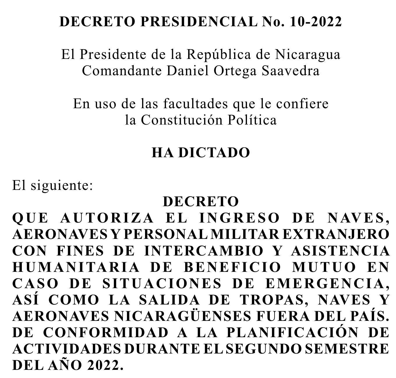 Decreto de Nicaragua
