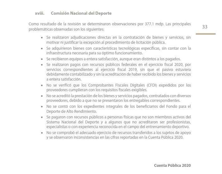 La CONADE debe justificar cuentas del 2020.
