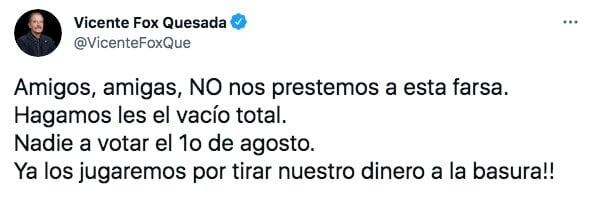 Tuit de Vicente Fox
