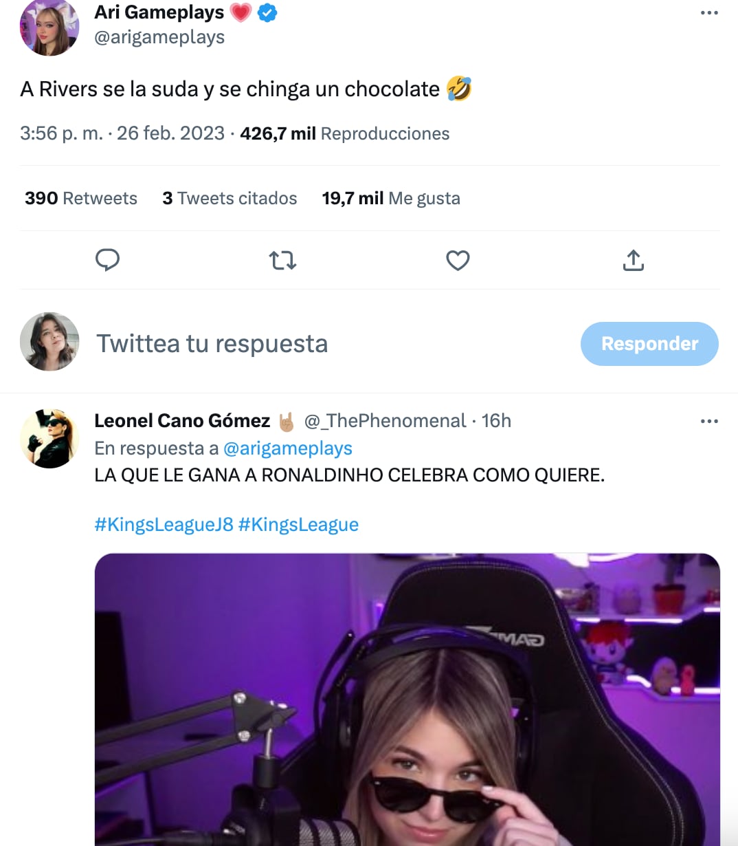 Ari Gameplays festeja la victoria de Rivers ante Ronaldinho