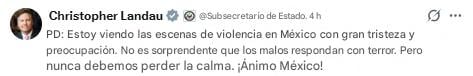 Christopher Landau, subsecretario de Estado en Estados Unidos, reconoce al Ejército de México por muerte de El Mencho.
