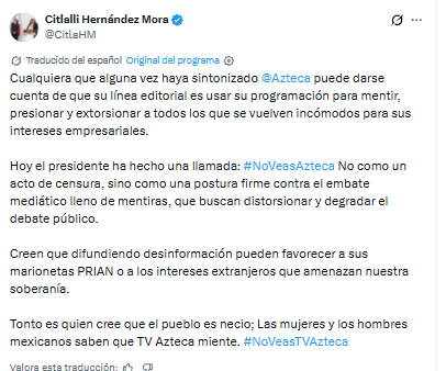 Citlalli Hernández explica llamado de Sheinbaum para no ver TV Azteca