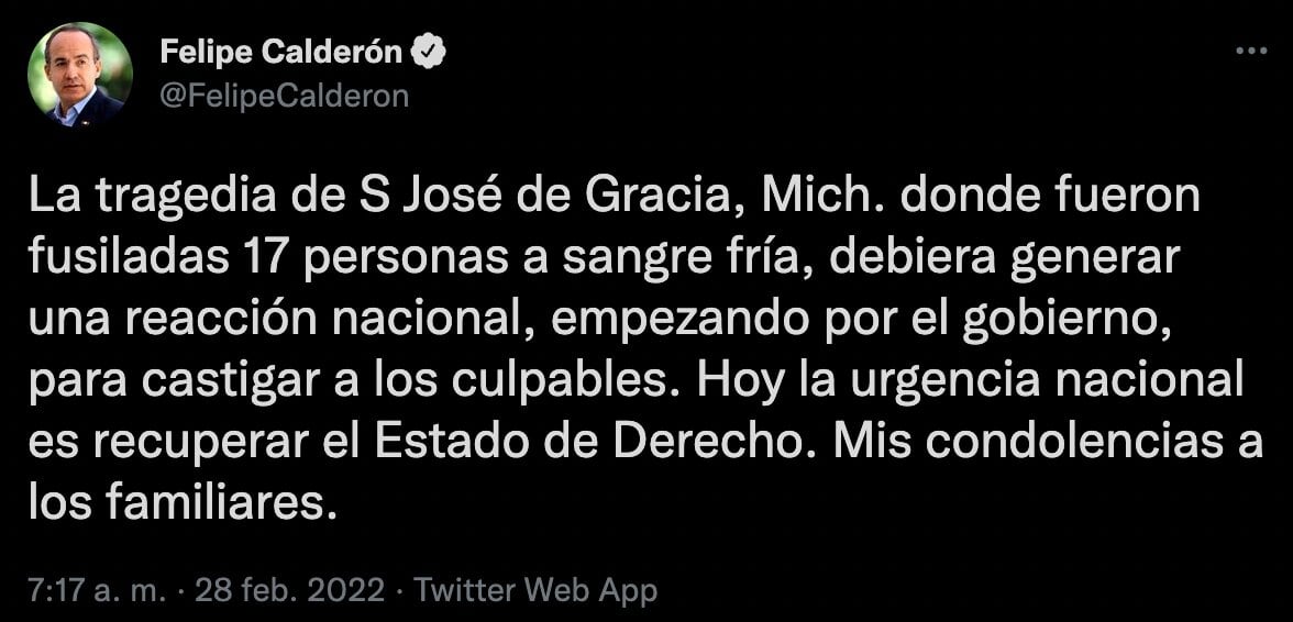 Tuit de Felipe Calderón