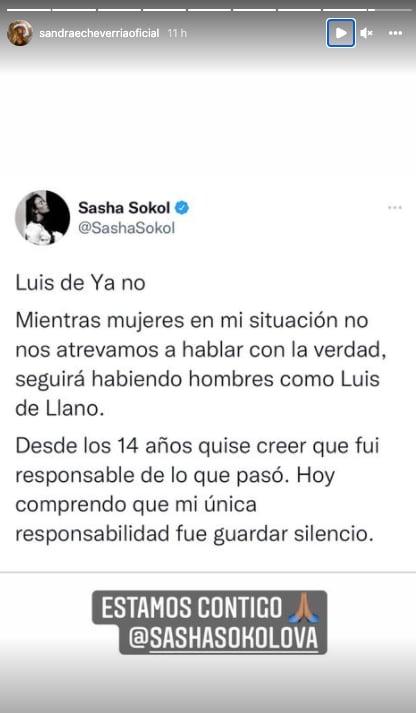 Sandra Echeverría brinda su apoyo a Sasha Sokol