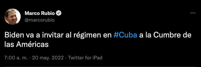 Marco Rubio asegura que Estados Unidos invitará a Cuba a la Cumbre de la Américas 2022