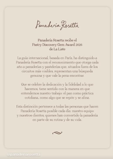 Panadería Rosetta celebra premio internacional