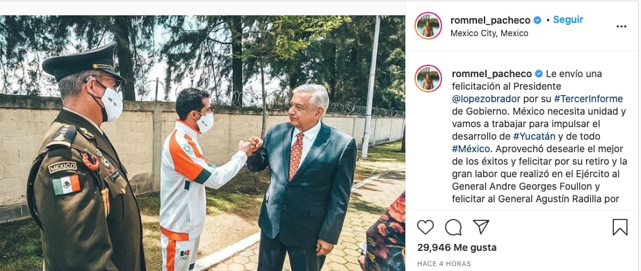 Tuit de Rommel Pacheco felicitando a AMLO