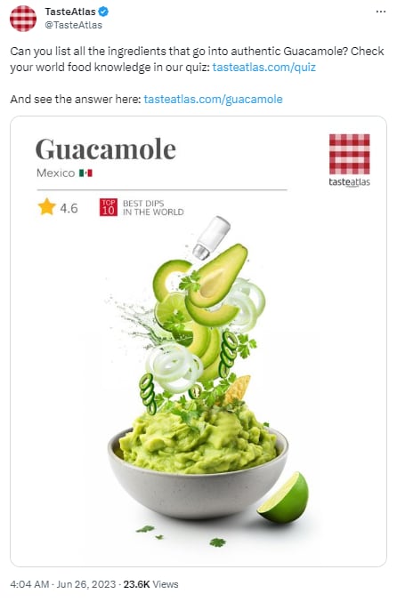 Calificación del guacamole en Taste Atlas