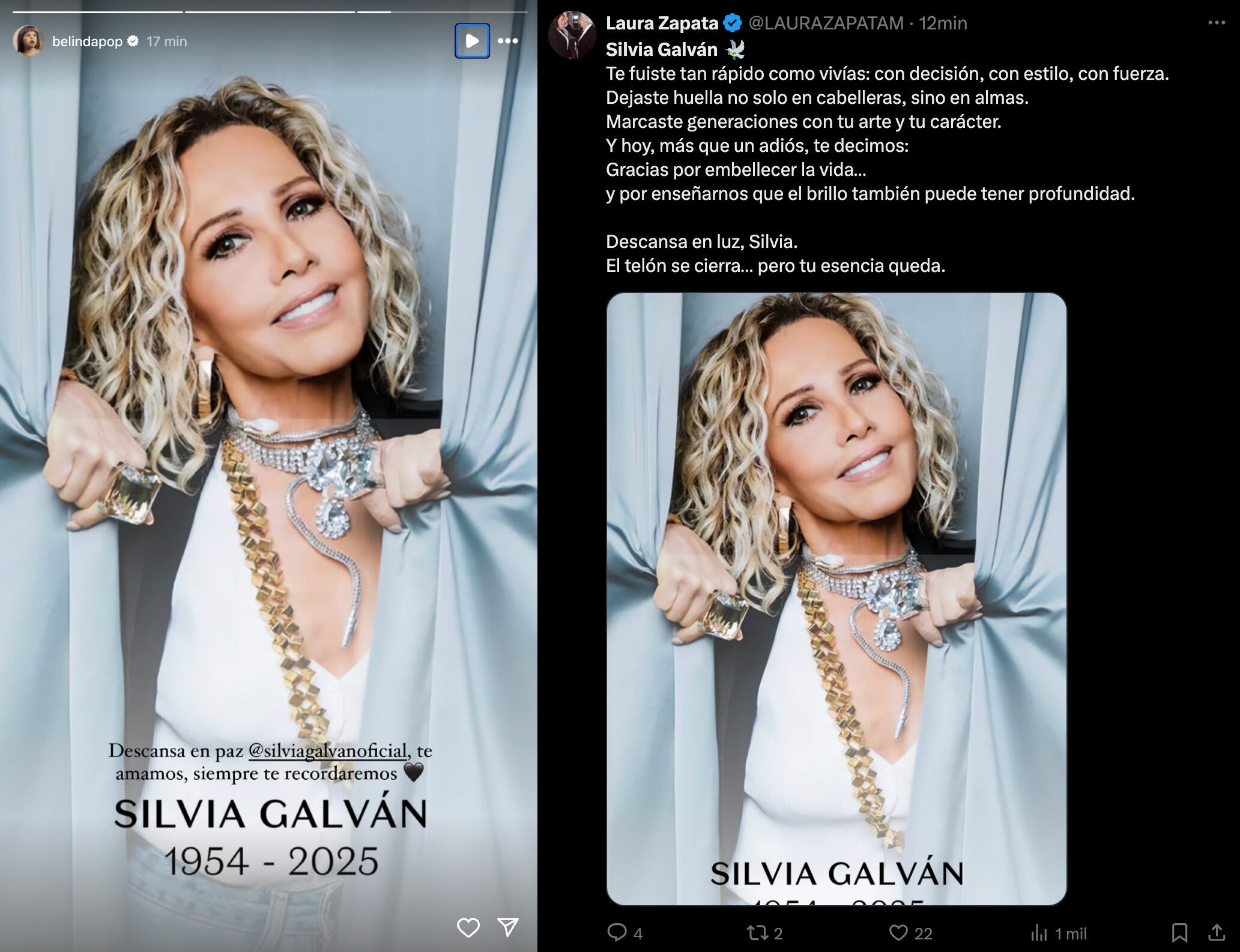 Famosos despiden a Silvia Galván en redes sociales