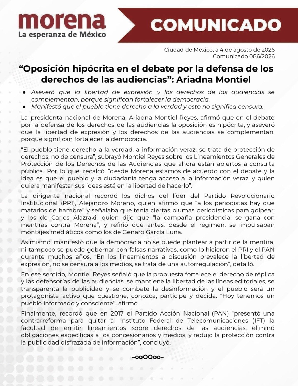 Ariadna Montiel defiende derechos de las audiencias