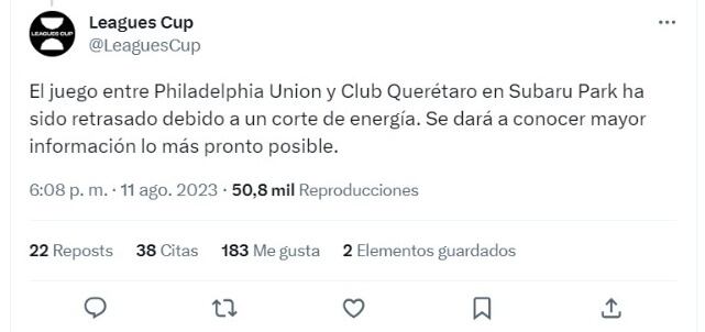 La Leagues Cup anunció un retraso en el inicio del partido entre el Philadelphia Union y el Querétaro FC.
