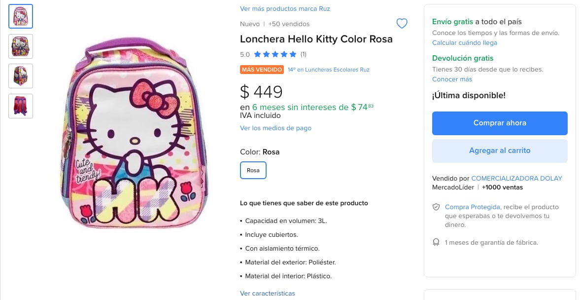 Lonchera de Hello Kitty en Mercado Libre