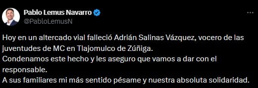 Muere Adrián Salinas Vázquez, vocero de MC en Tlajomulco, por bala perdida