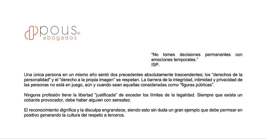Respuesta del equipo legal de Aracely Arámbula