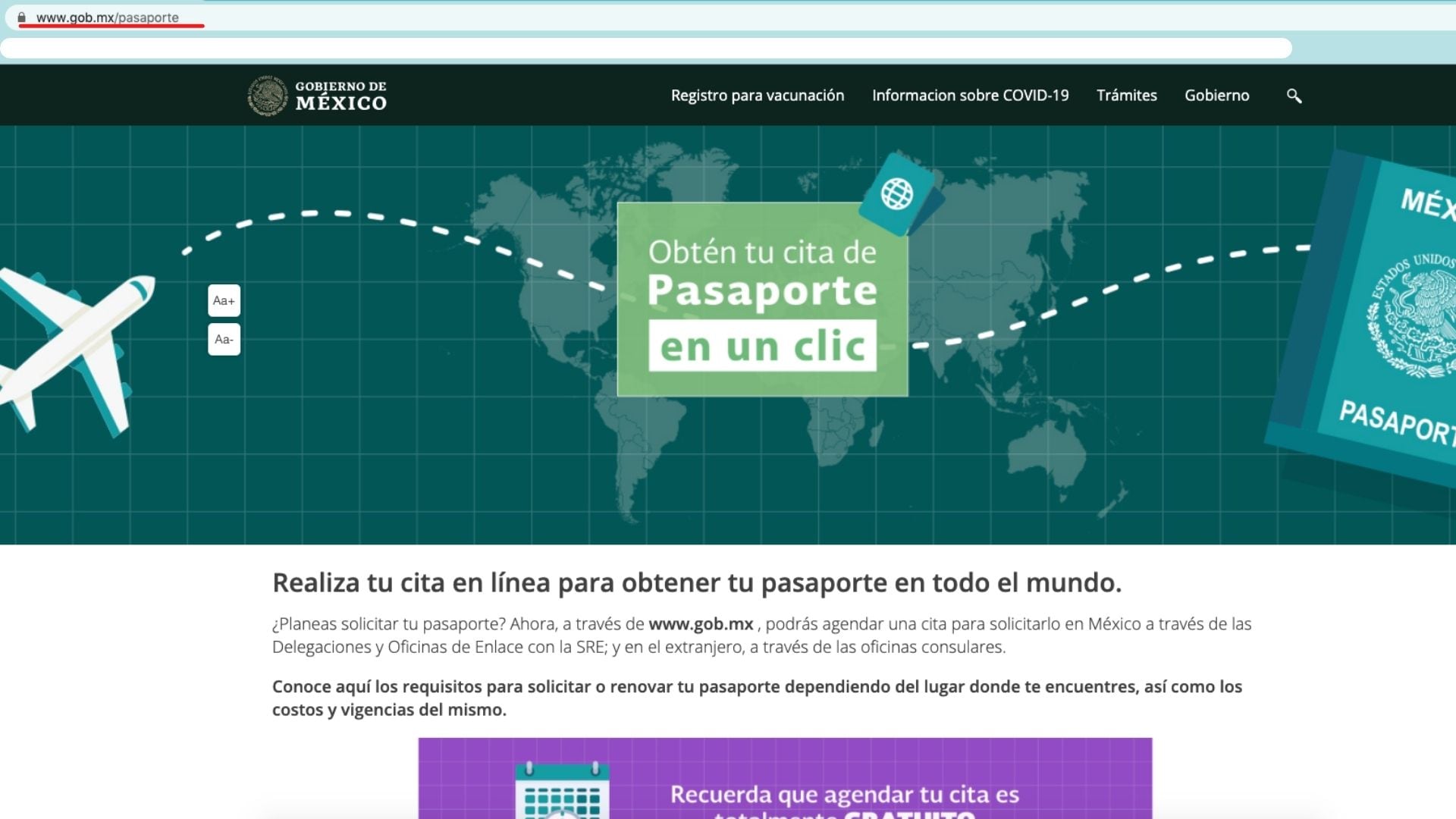 Sitio oficial para trámites de pasaporte