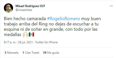 Twitter; Misael Rodríguez celebra a Rogelio Romero.