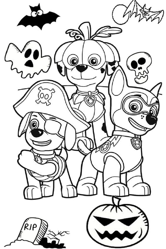 Dibujos de los disfraces de Marshall de Paw Patrol en Halloween