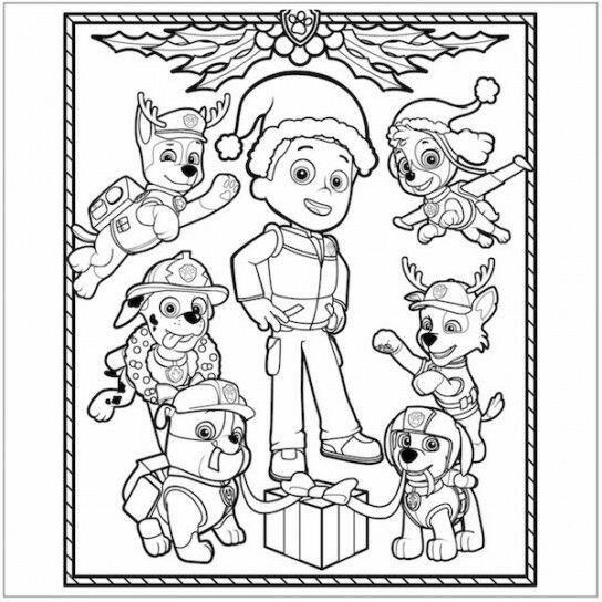 8 dibujos de Paw Patrol con Santa Claus para imprimir y colorear