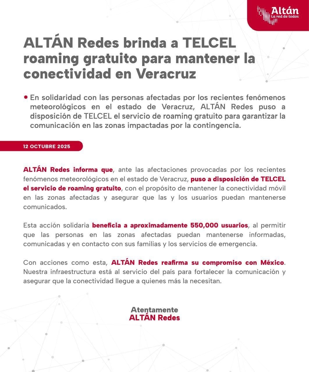 Telcel y Altán Redes activan el roaming gratuito para los damnificados de Veracruz
