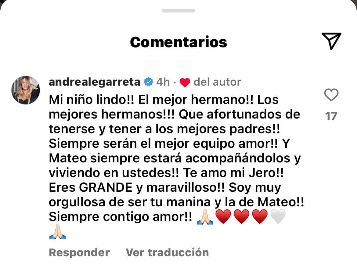 Andrea Legarreta se despide de su sobrino Mateo con conmovedoras palabras