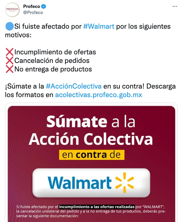 Profeco invita a sumarse a acción colectiva contra Walmart