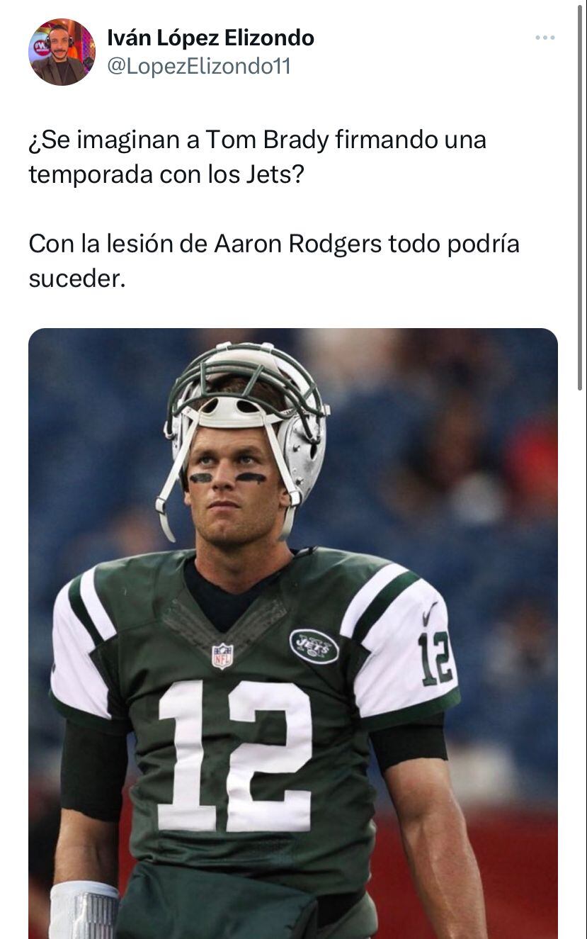 Los fans de los Jets quieren a Tom Brady como reemplazo de Aaron Rodgers tras su lesión.
