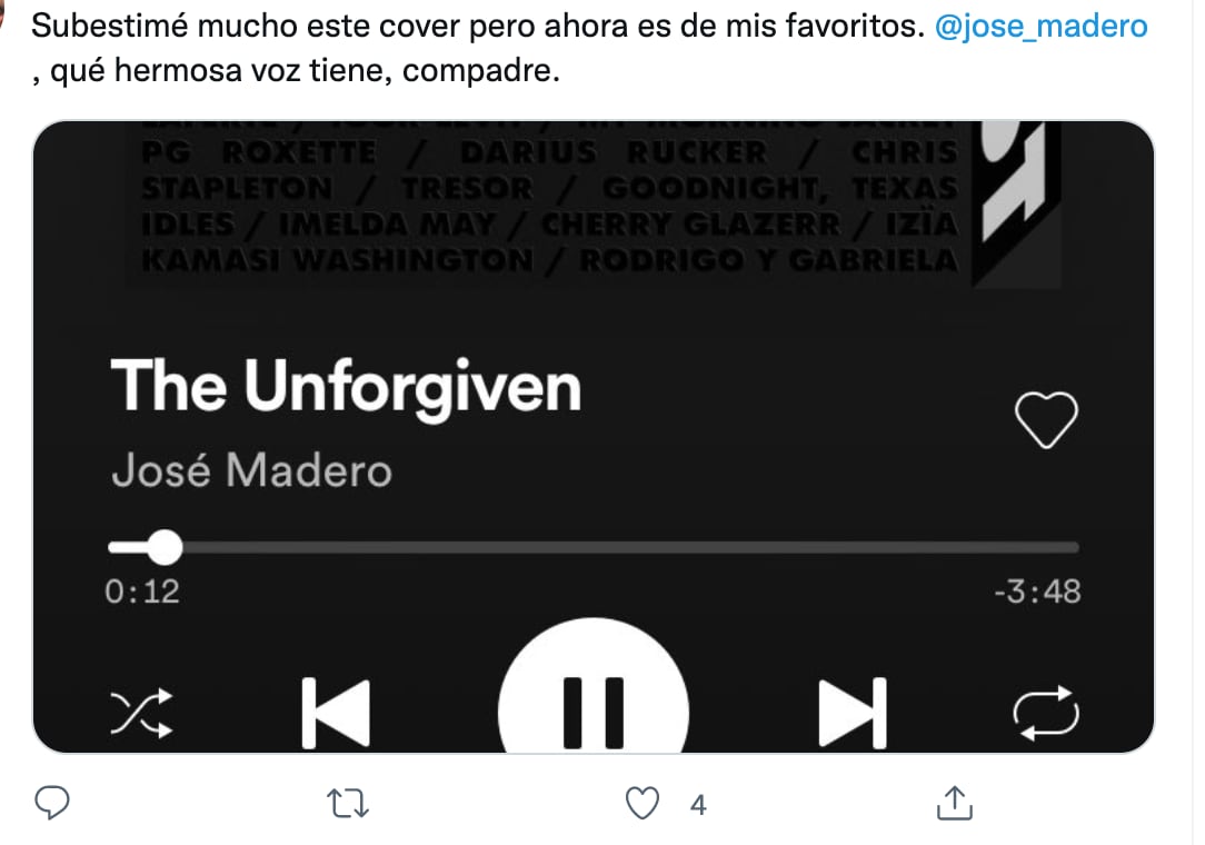 Usuarios reaccionan al cover de 'The Unforgiven' de José Madero