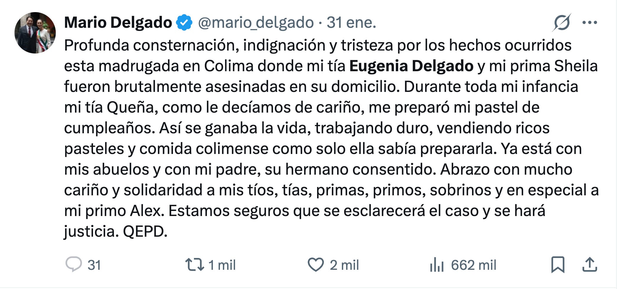 Felipe Delgado pide justicia por su tía y su prima