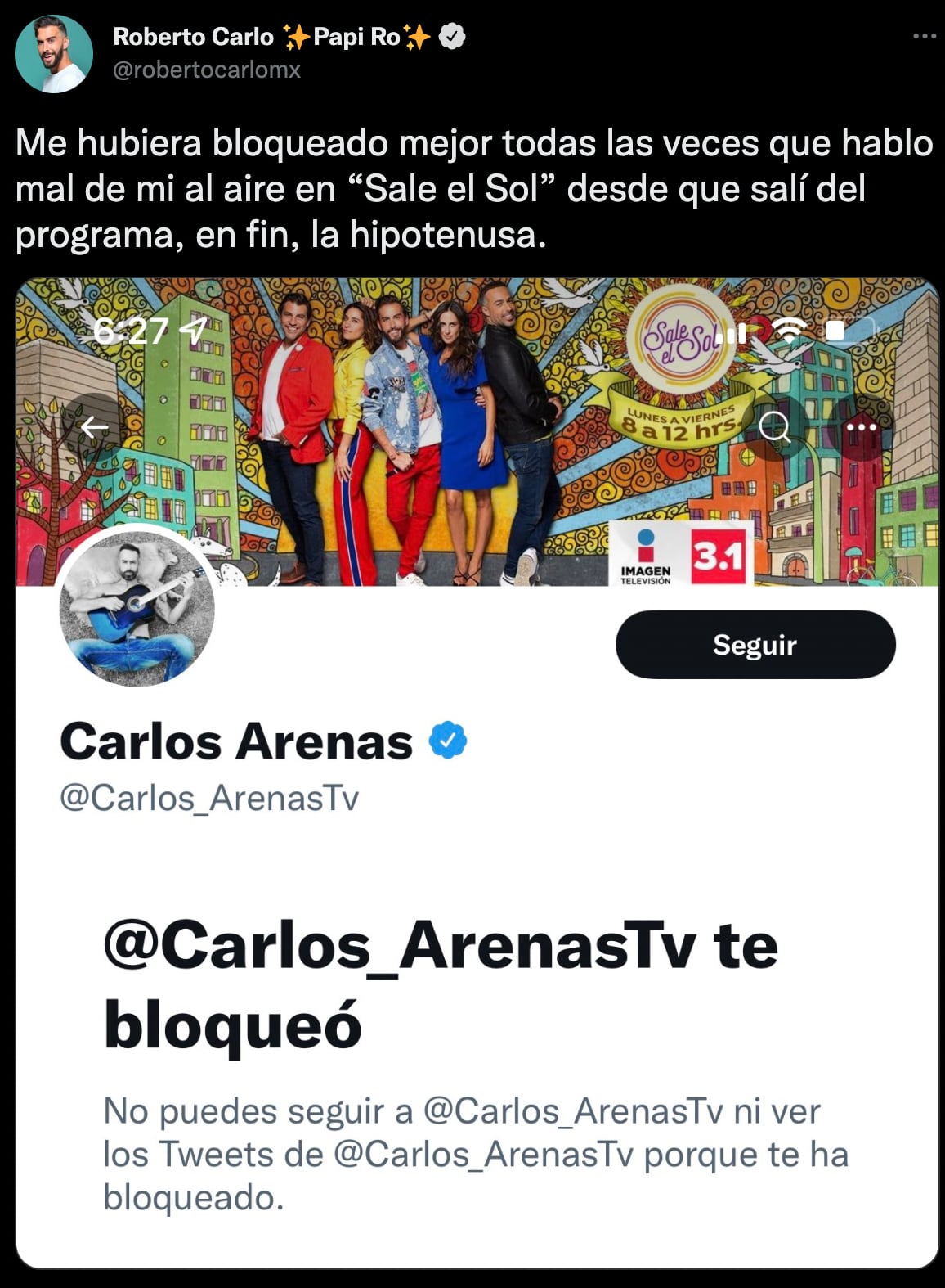Carlos Arenas bloquea a Roberto Carlo de Twitter