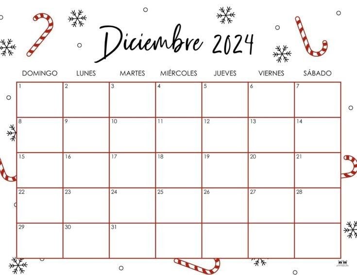 Calendario diciembre 2024 para imprimir