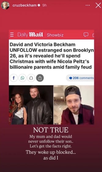 Cruz Beckham desmiente rumor sobre sus padres y hermano