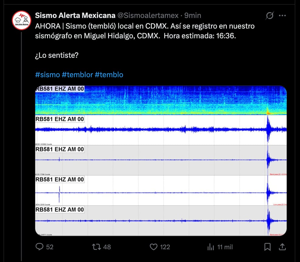 Sismo Alerta Mexicana registró un sismo en CDMX el 20 de noviembre de 2025