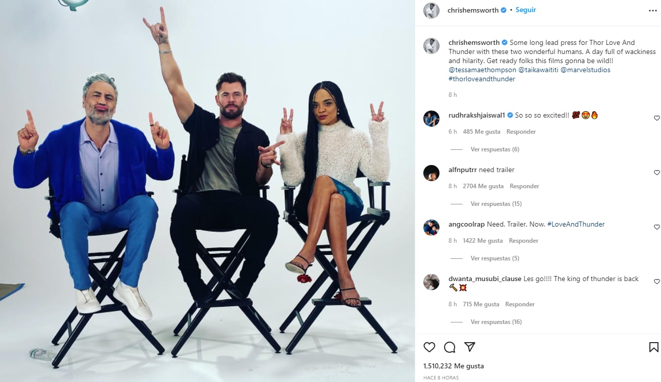 ‘Thor: Love and Thunder’: Chris Hemsworth con Tessa Thompson y Taika Waititi