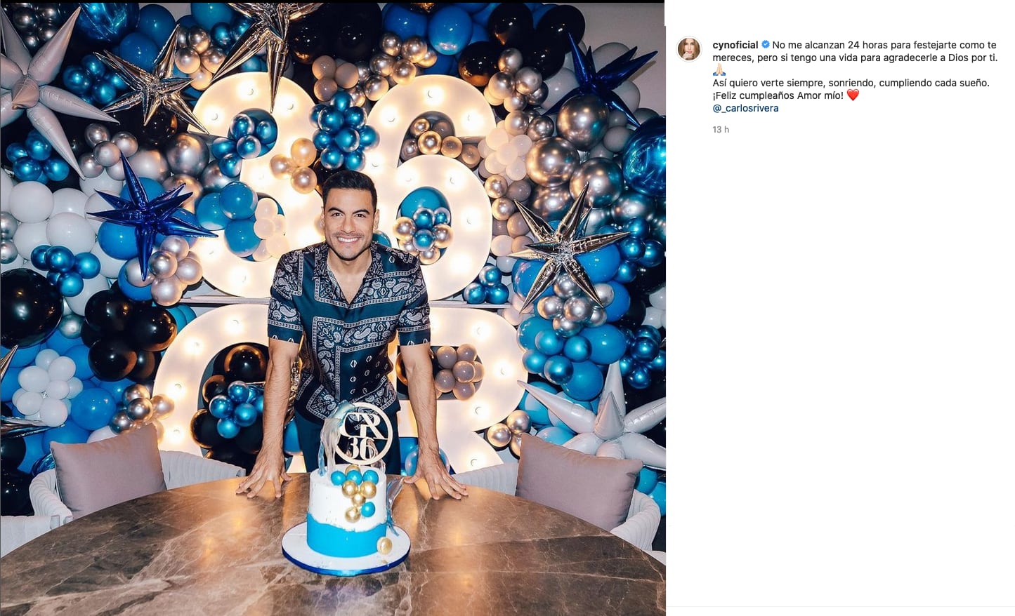 Carlos Rivera celebra su cumpleaños junto a Cynthia Rodríguez.