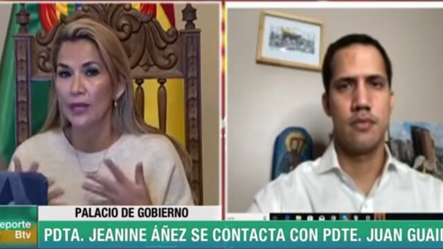 Jeanine Áñez y Juan Guaidó en videollamada