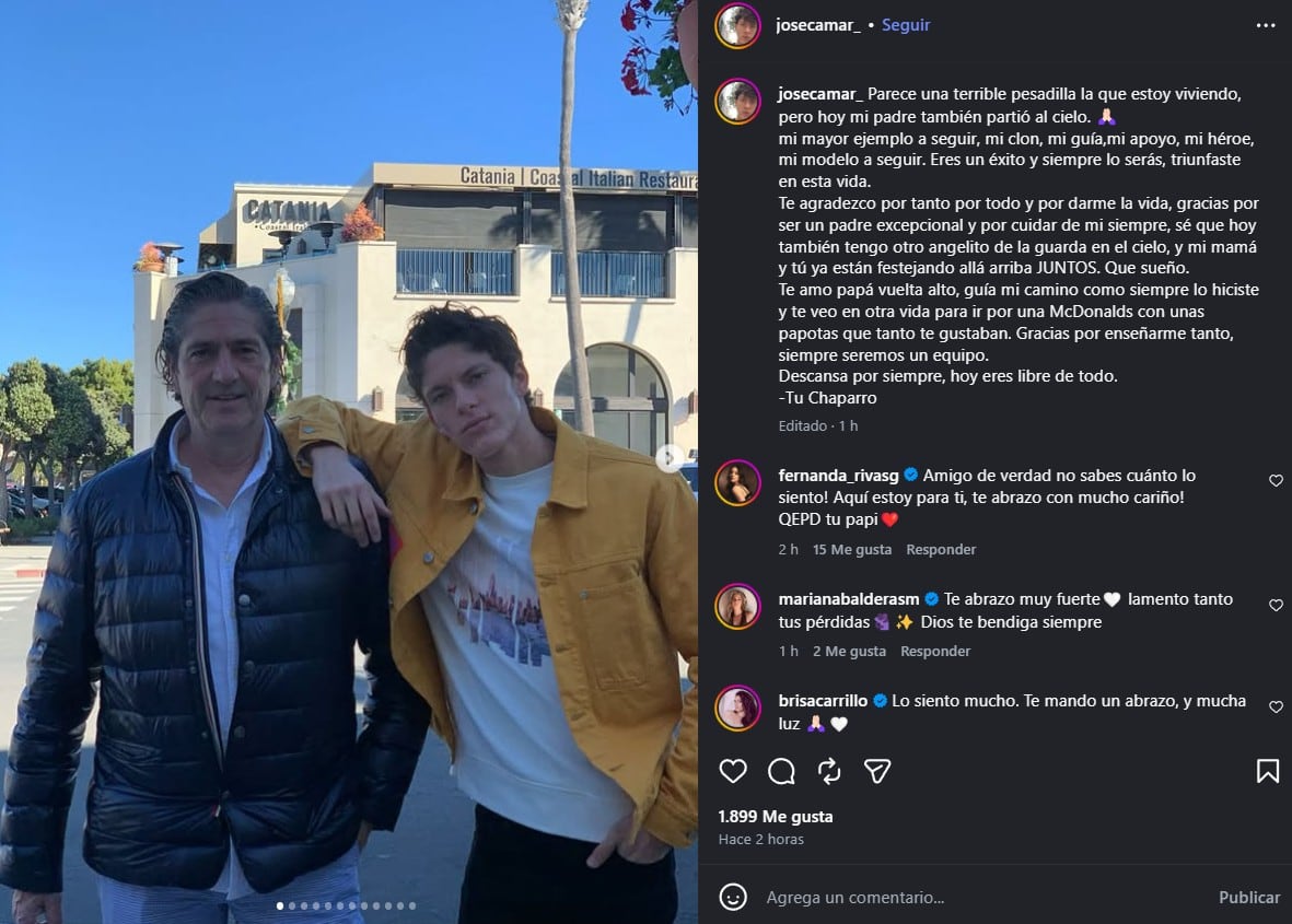 José Camar confirma la muerte de su padre a un día de perder a su mamá, Lily Márquez Landa