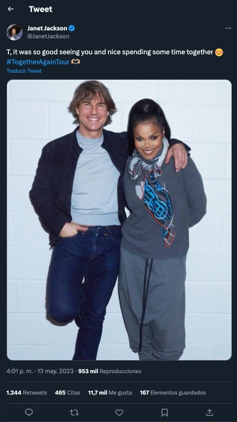 Janet Jackson revela el apodo que tiene para Tom Cruise y el actor queda más que encantado