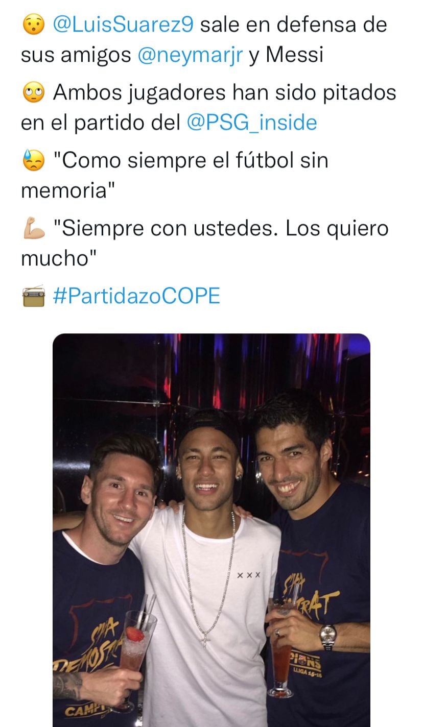 Luis Suárez salió en defensa de sus ex compañeros en el FC Barcelona luego de ser recriminados por los aficionados del PSG.