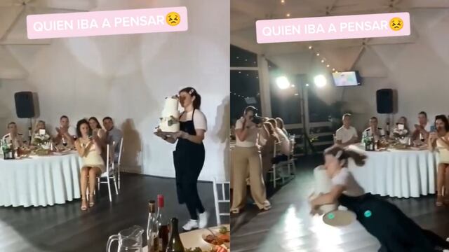 Va entrando a fiesta con el pastel y se cae en medio de la pista y ahora el momento ya circula por TikTok
