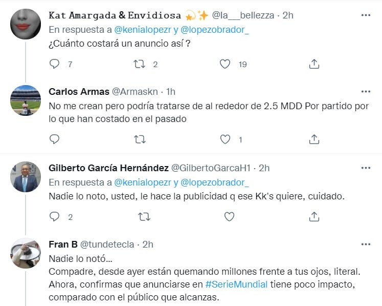 Comentarios en Twitter sobre anuncio en la MLB