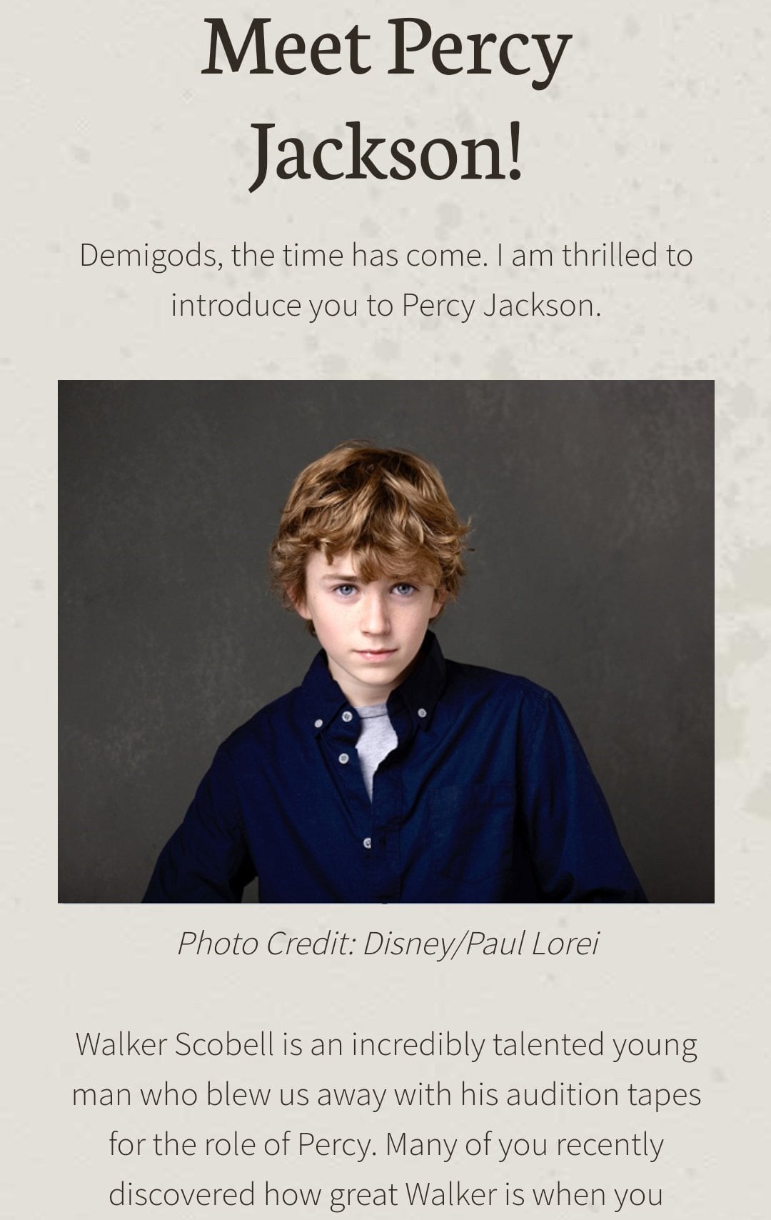 Walker Scobell será Percy Jackson en la serie de Disney+