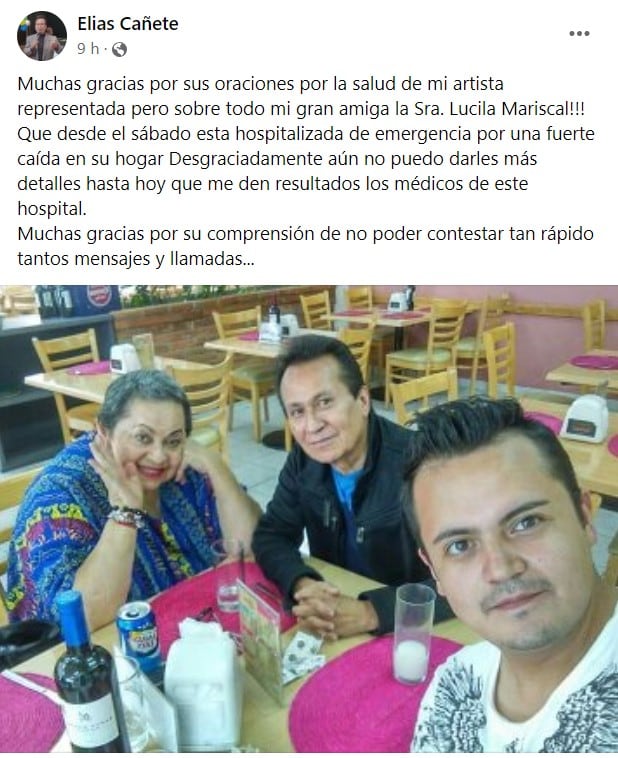 Lucila Mariscal: Emiten comunicado sobre su salud