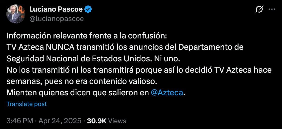 TV Azteca responde a críticas por comercial de Kristi Noem contra migrantes